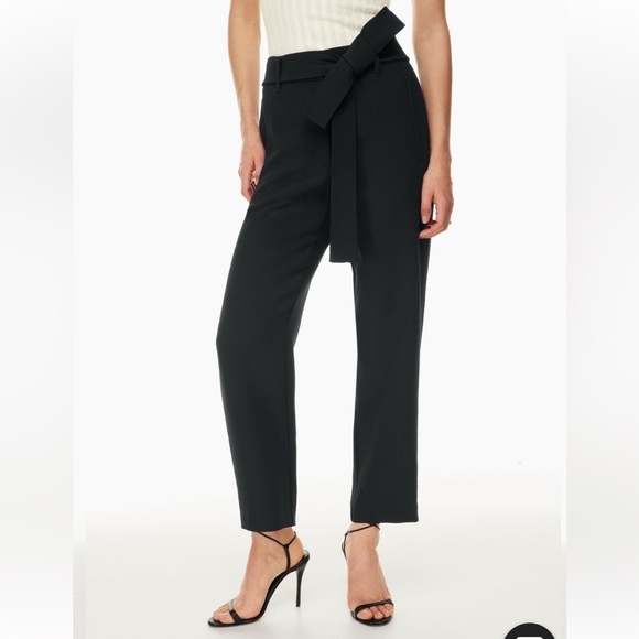WILFRED / ARITZIA BLACK TIE FRONT HIGH WAISTED BELTED TROUSER PANT SIZE 0 - Picture 2 of 13